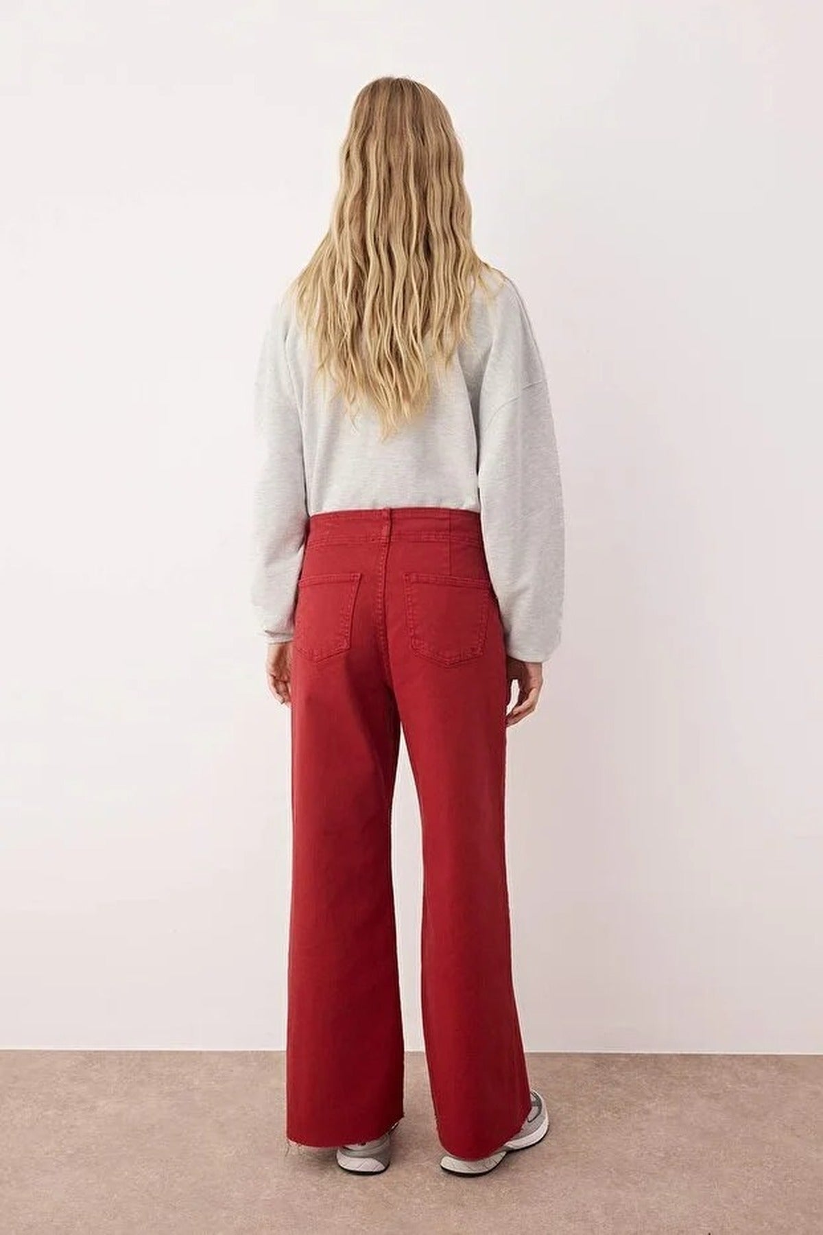 High Waist Cut-Out Wide Leg Jeans with Ribbed Detail
