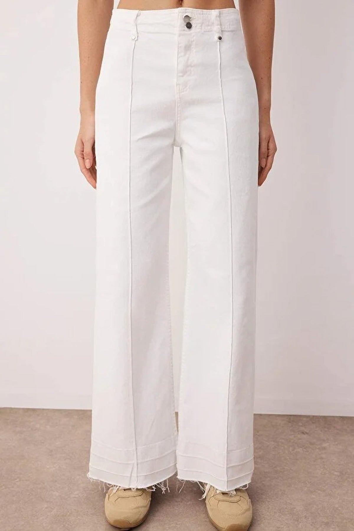 High Waist Cut-Out Wide Leg Jeans with Ribbed Detail