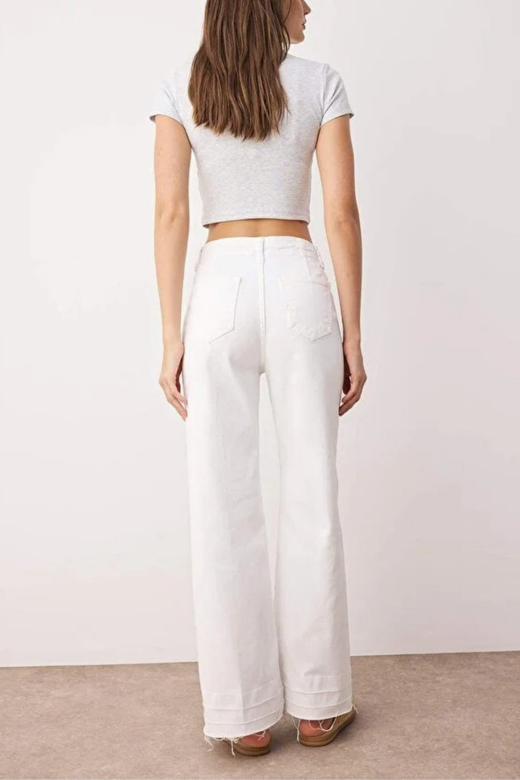 High Waist Cut-Out Wide Leg Jeans with Ribbed Detail