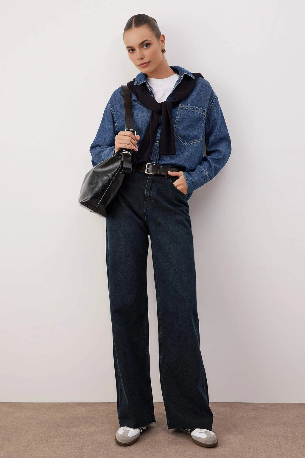 High Waist Wide Leg Jeans with Cut-Out Legs