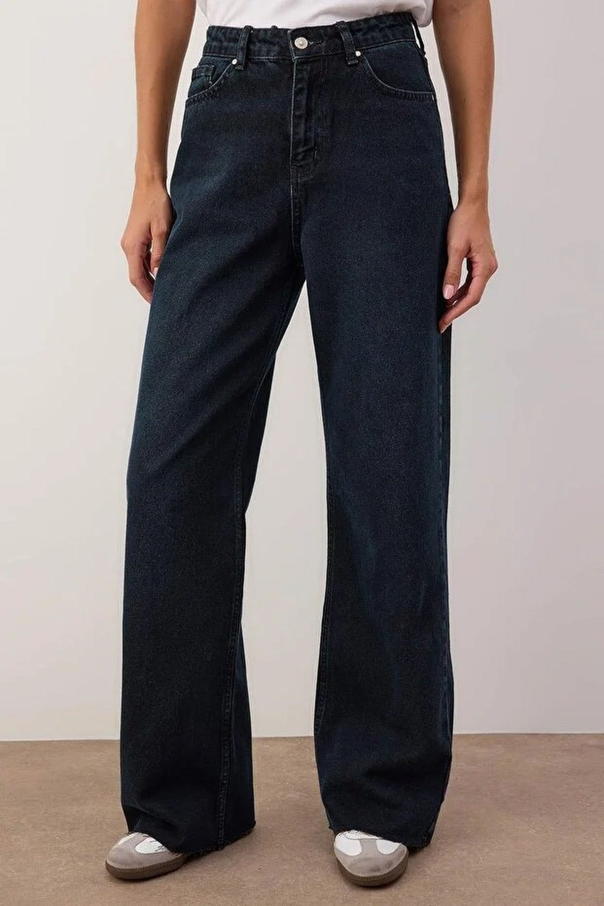 High Waist Wide Leg Jeans with Cut-Out Legs