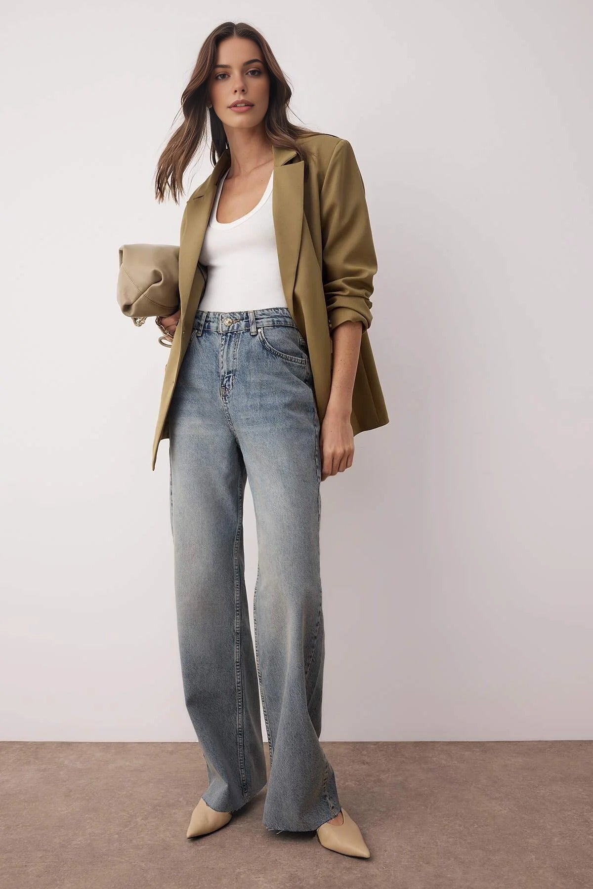 High Waist Wide Leg Jeans with Cut-Out Legs