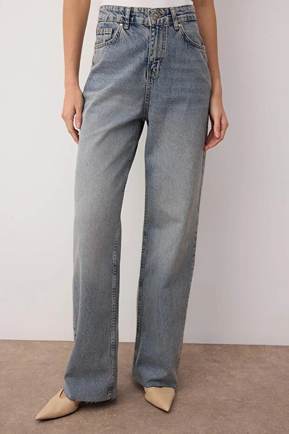 High Waist Wide Leg Jeans with Cut-Out Legs
