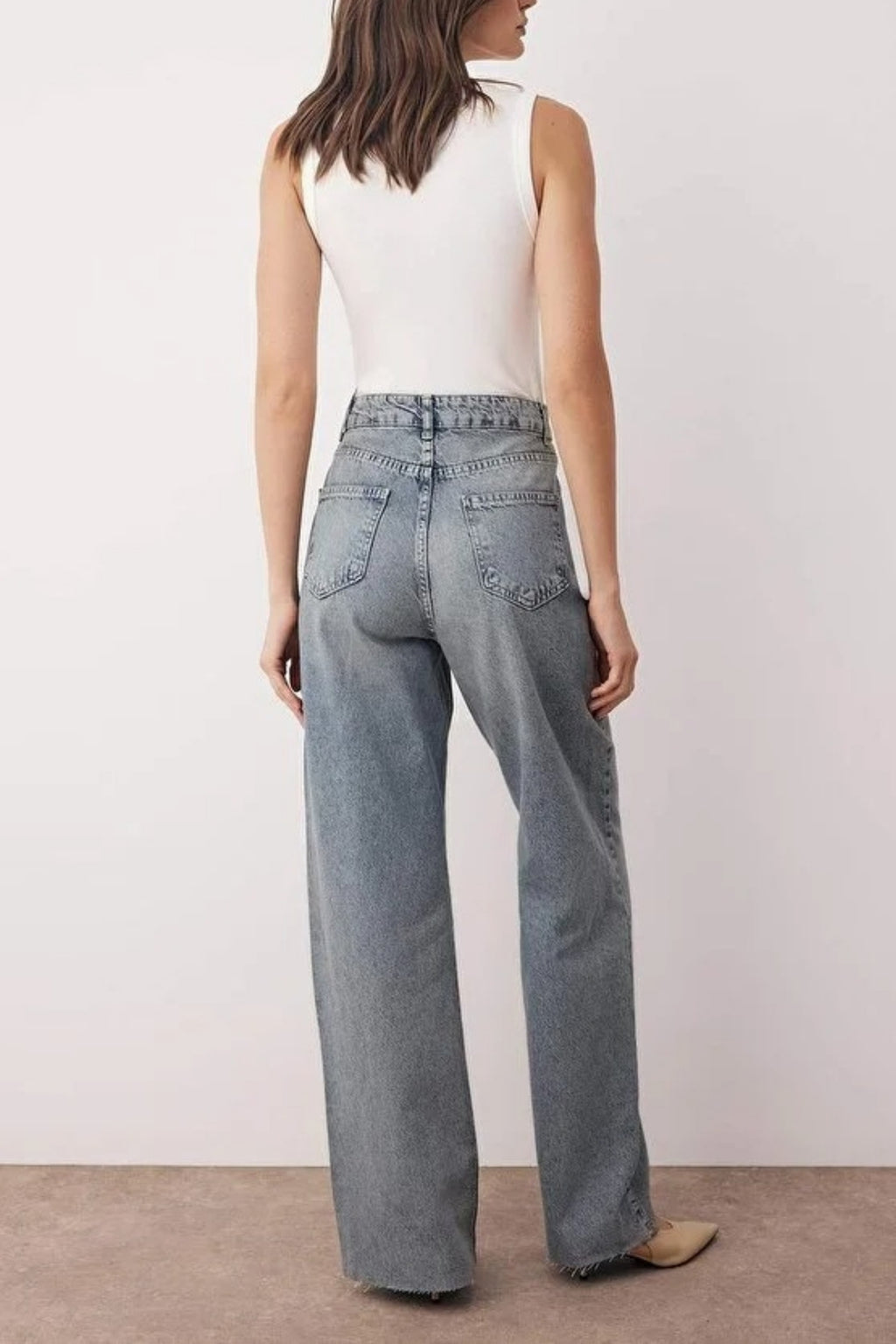High Waist Wide Leg Jeans with Cut-Out Legs