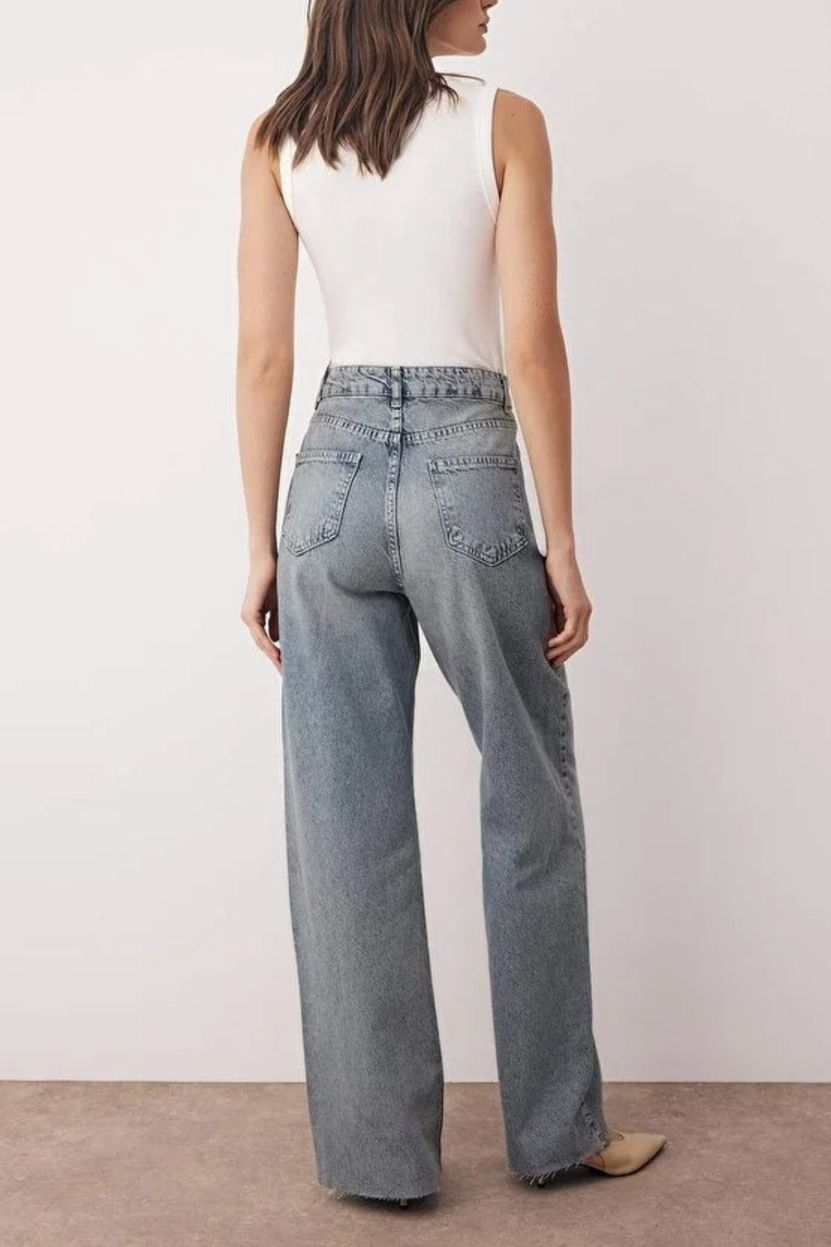 High Waist Wide Leg Jeans with Cut-Out Legs