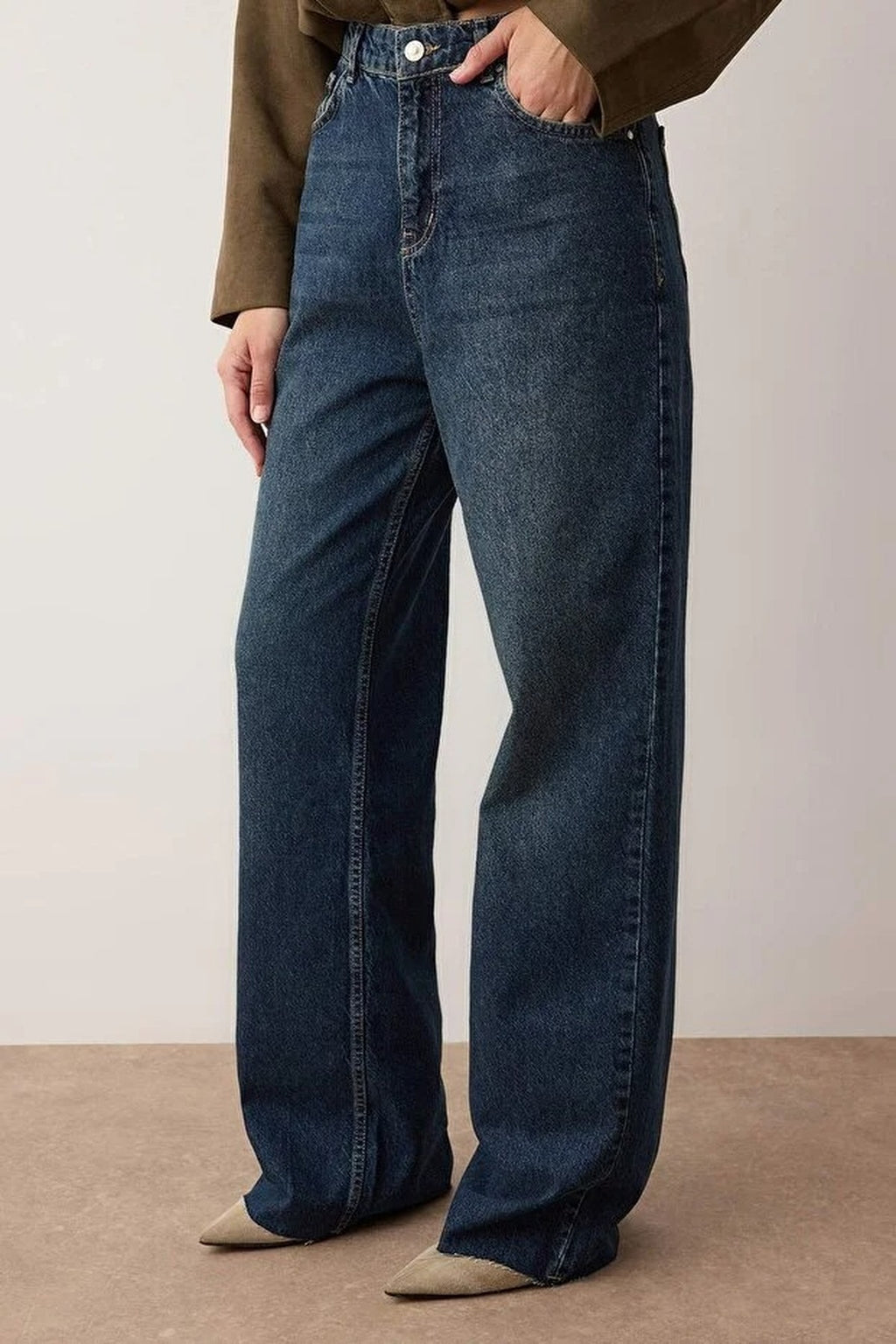 High Waist Wide Leg Jeans with Cut-Out Legs