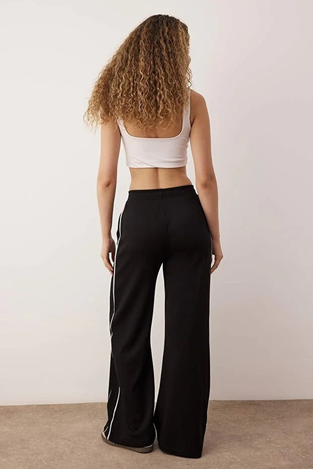 Wide Leg Knit Sports Jogger with Piping Detail