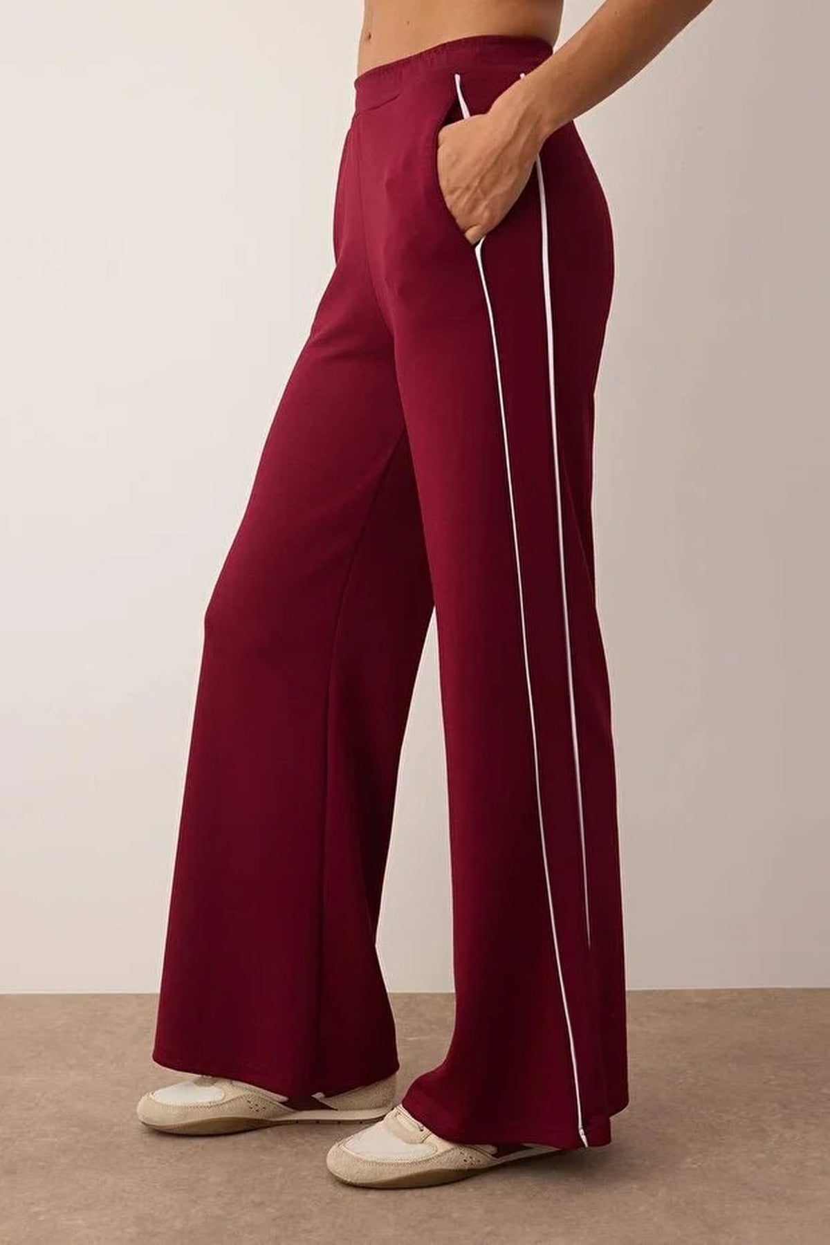 Wide Leg Knit Sports Jogger with Piping Detail