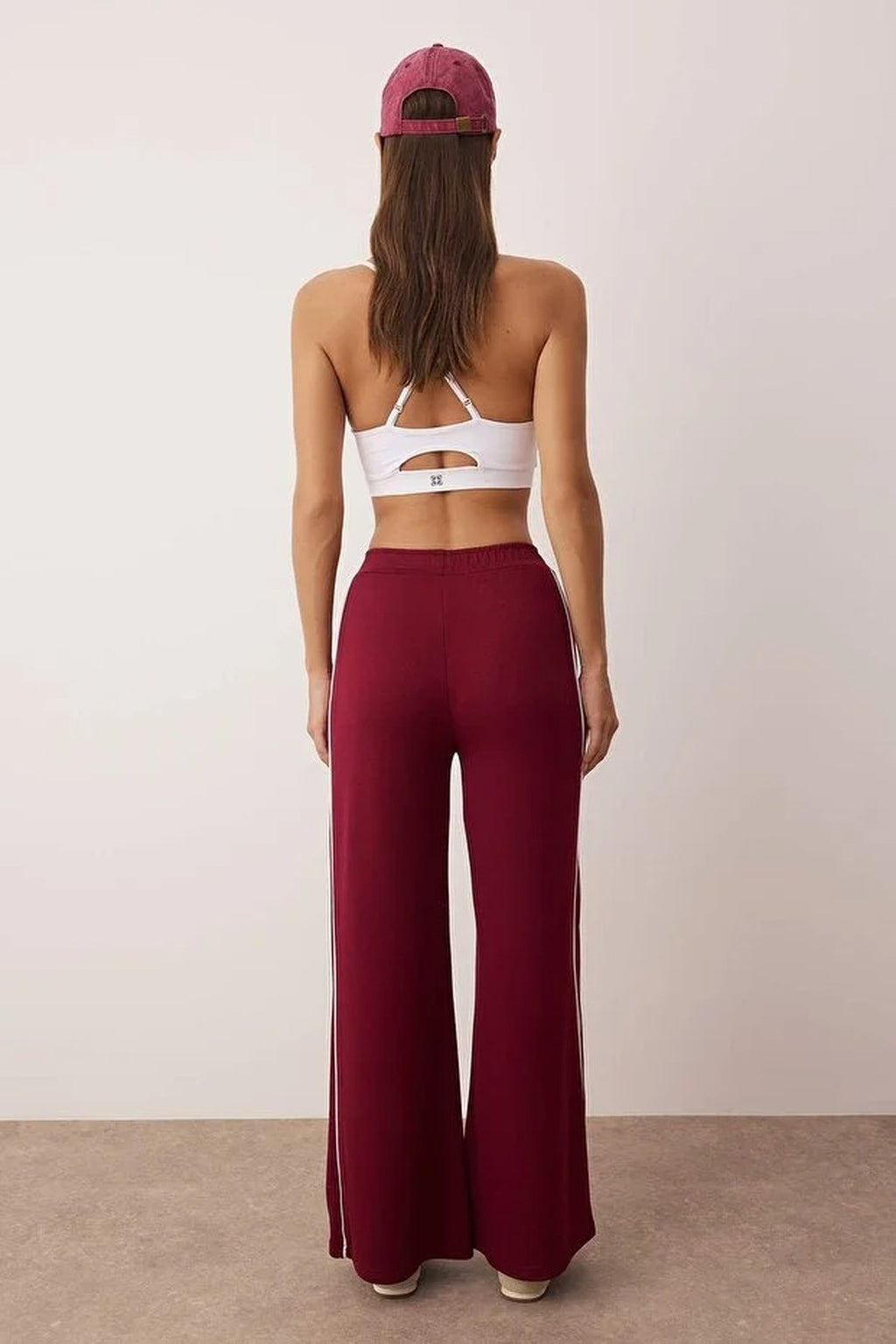 Wide Leg Knit Sports Jogger with Piping Detail