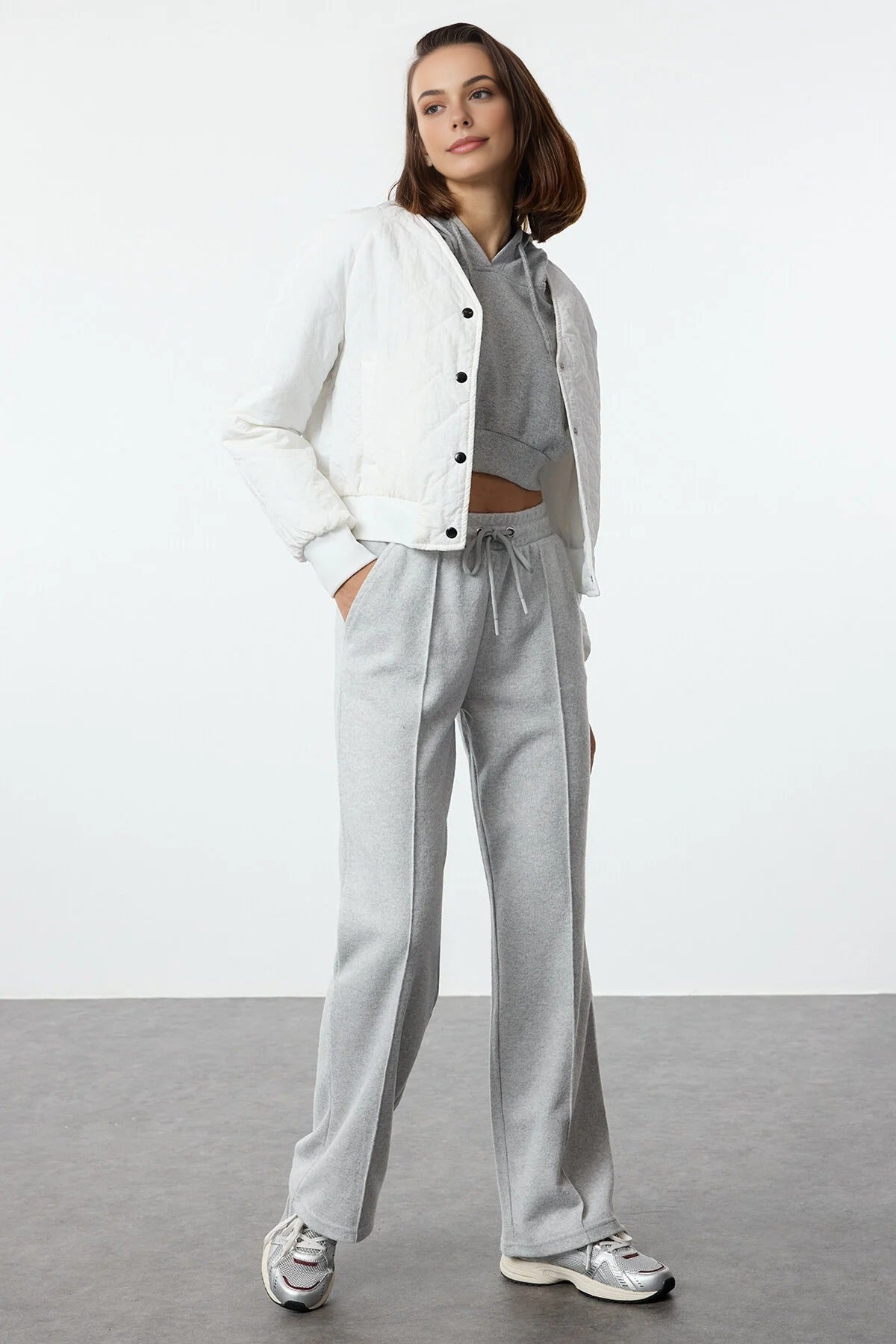 Wide Knit Jogger with Ribbed Detail and Pockets