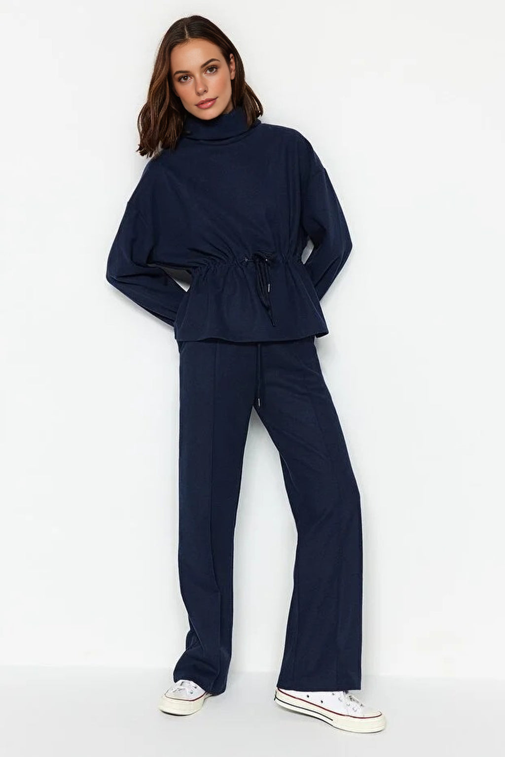 Wide Knit Jogger with Ribbed Detail and Pockets