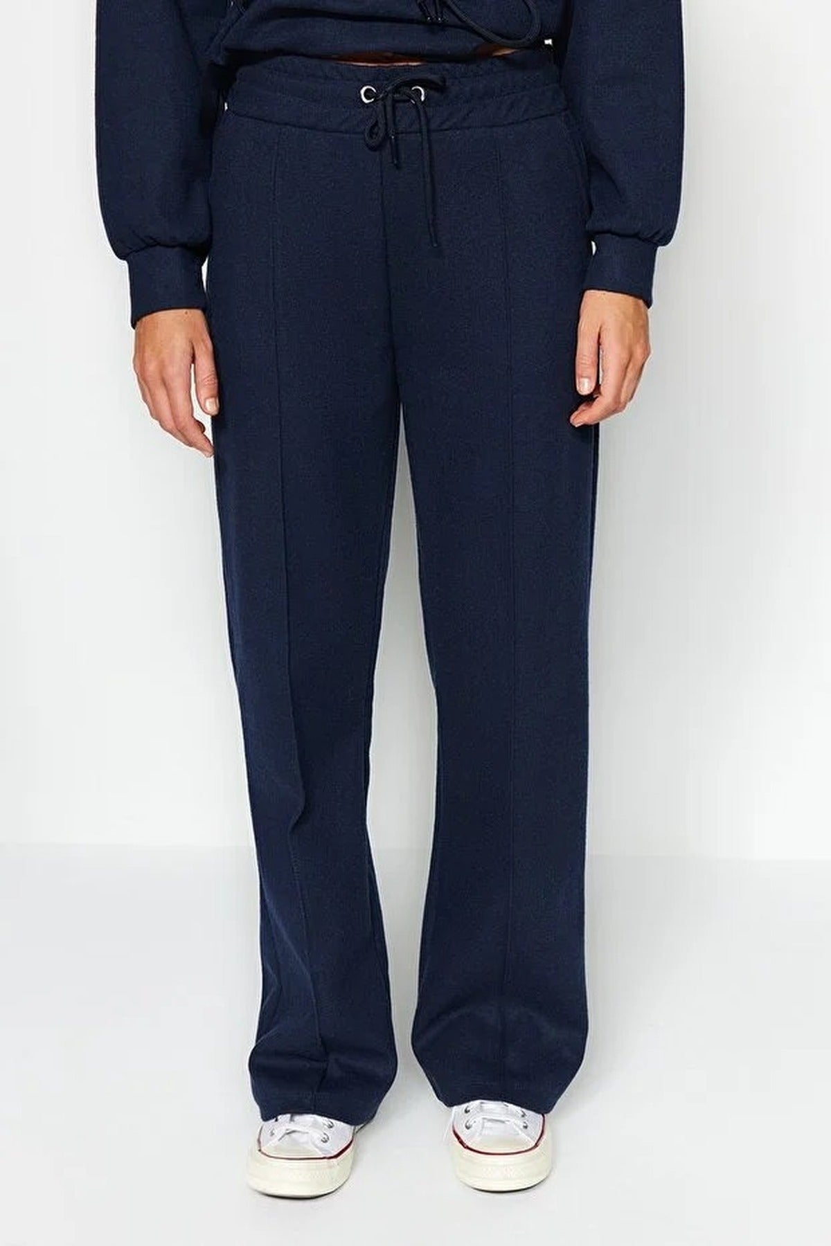 Wide Knit Jogger with Ribbed Detail and Pockets