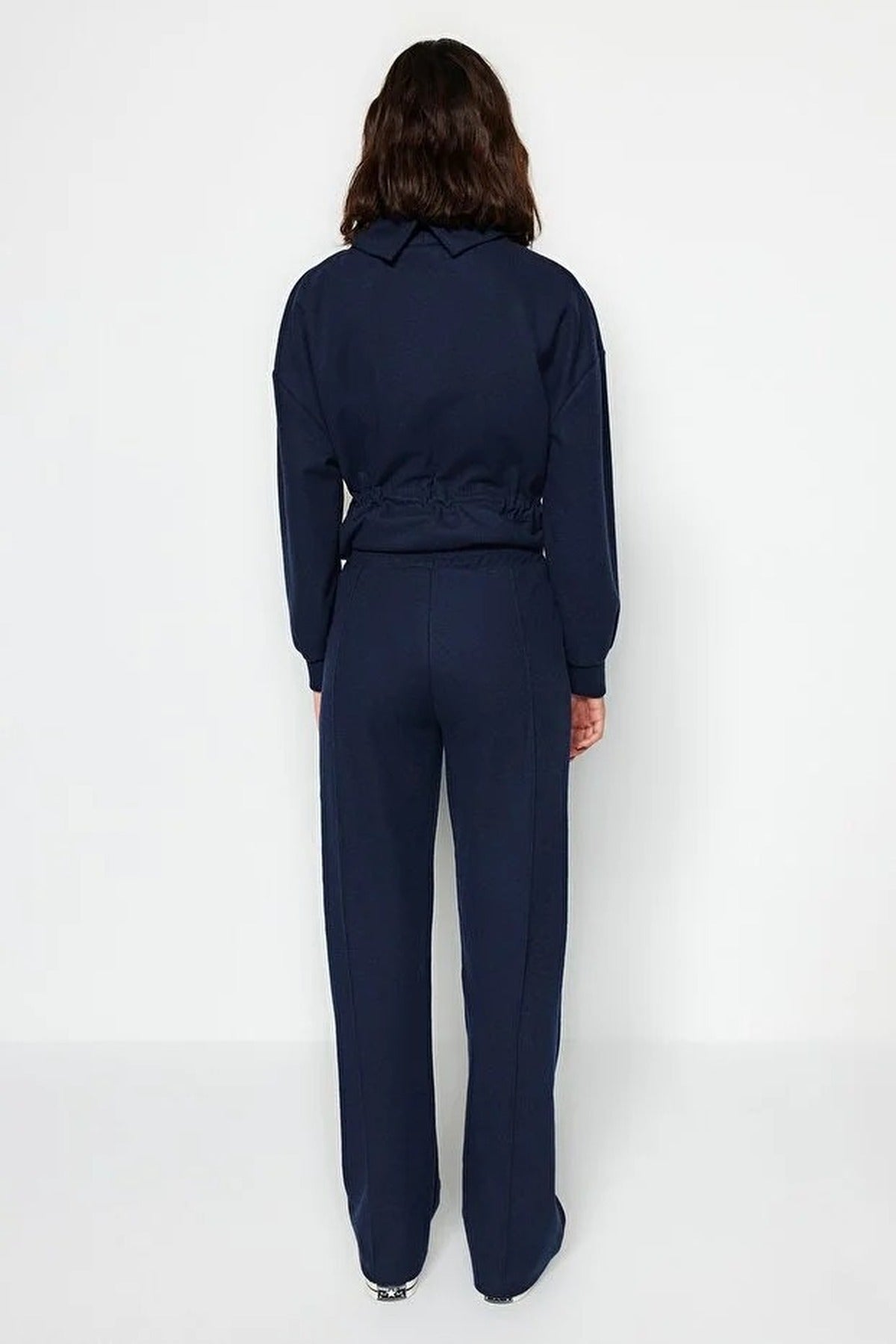 Wide Knit Jogger with Ribbed Detail and Pockets