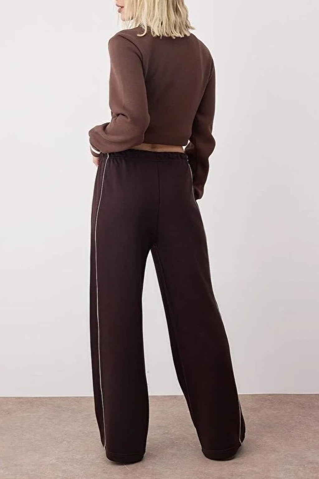 Wide Leg Knit Jogger with Piping Detail