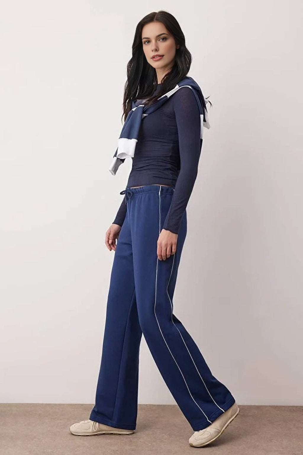 Wide Leg Knit Jogger with Piping Detail