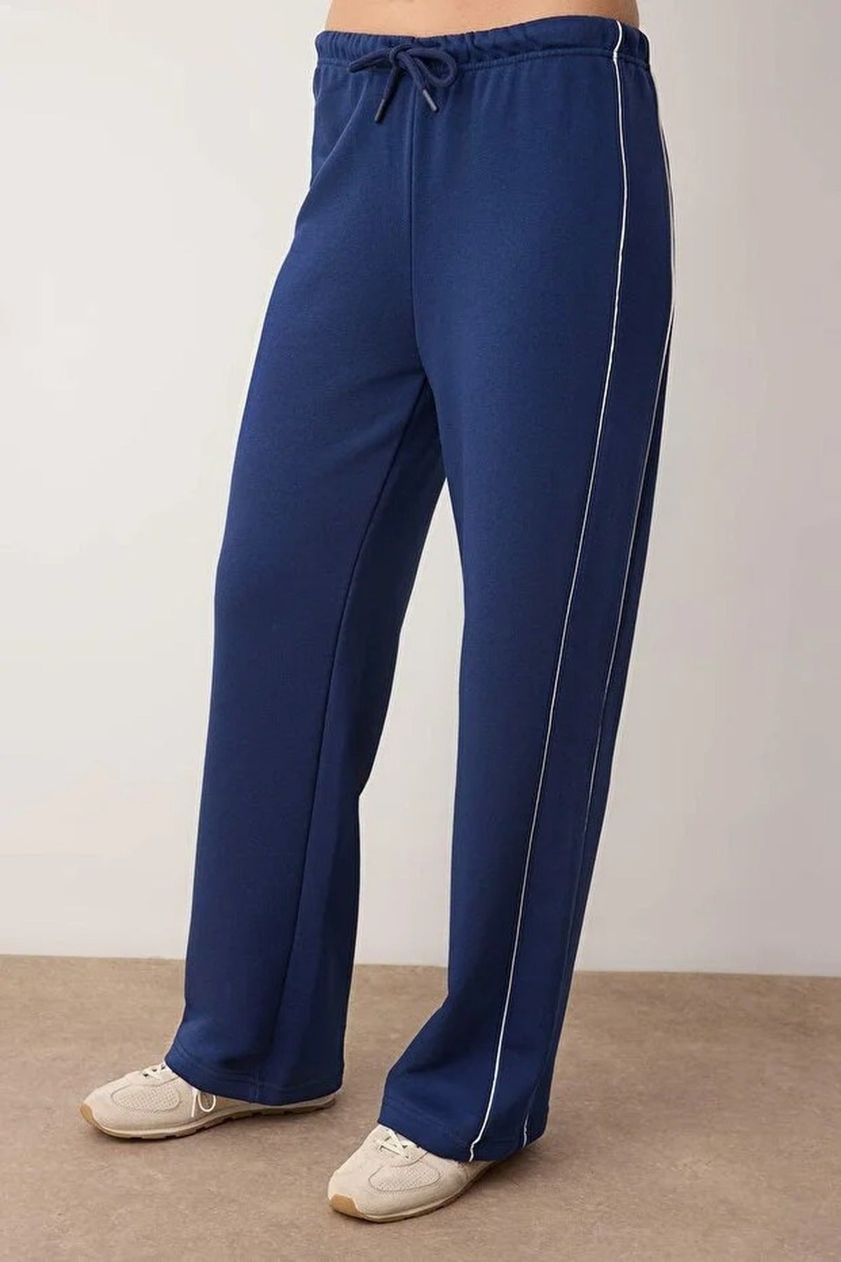 Wide Leg Knit Jogger with Piping Detail