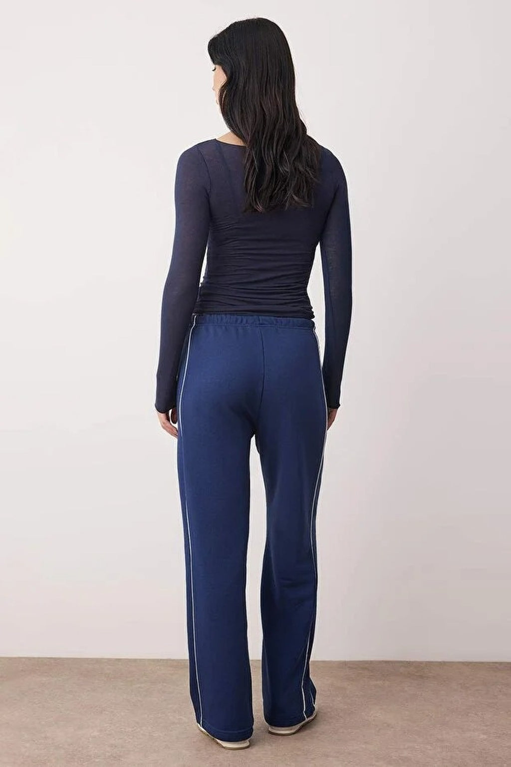 Wide Leg Knit Jogger with Piping Detail