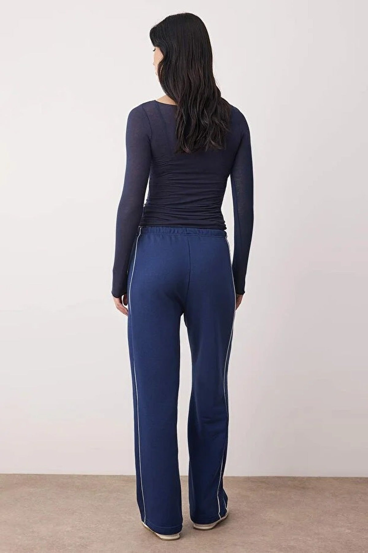 Wide Leg Knit Jogger with Piping Detail