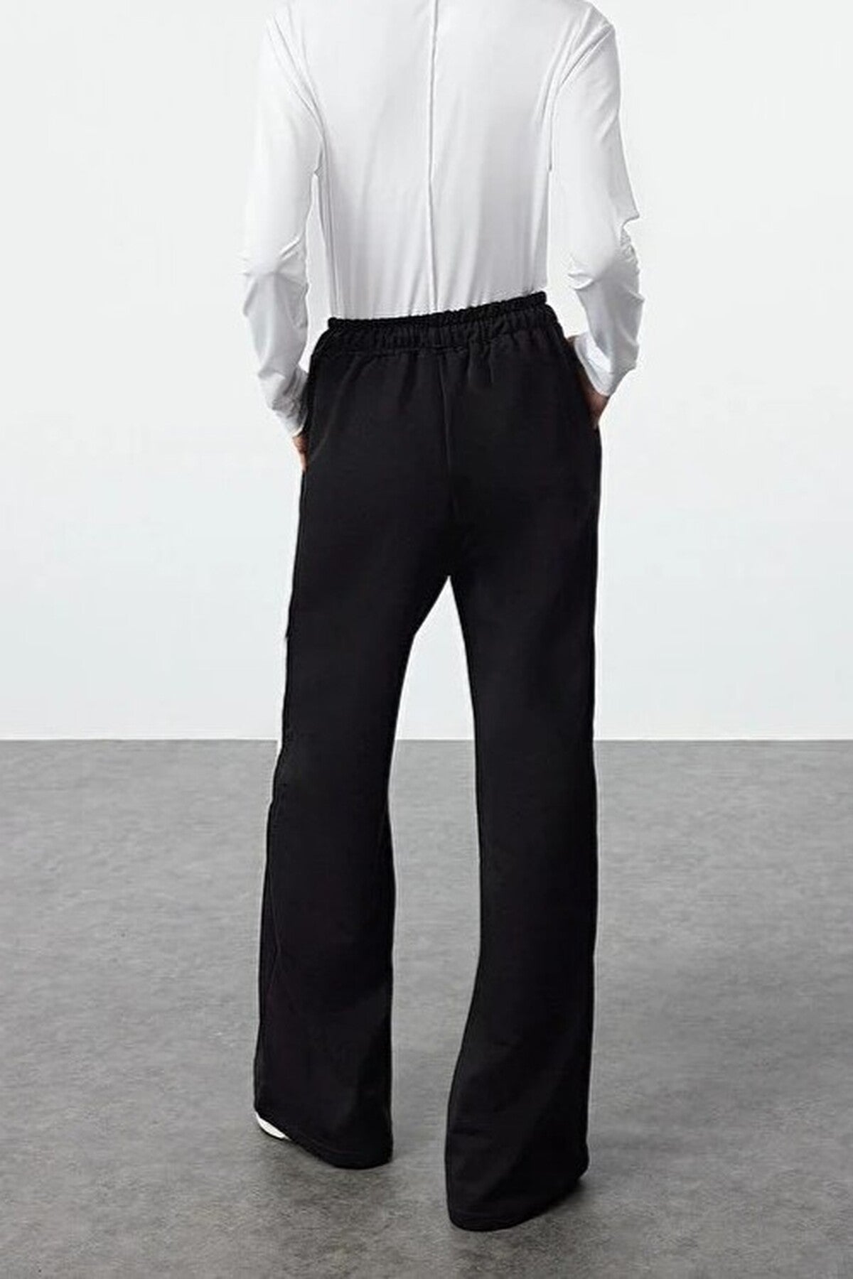 Cotton Wide Leg Knitted Jogger with Color Block & Stripe Detail