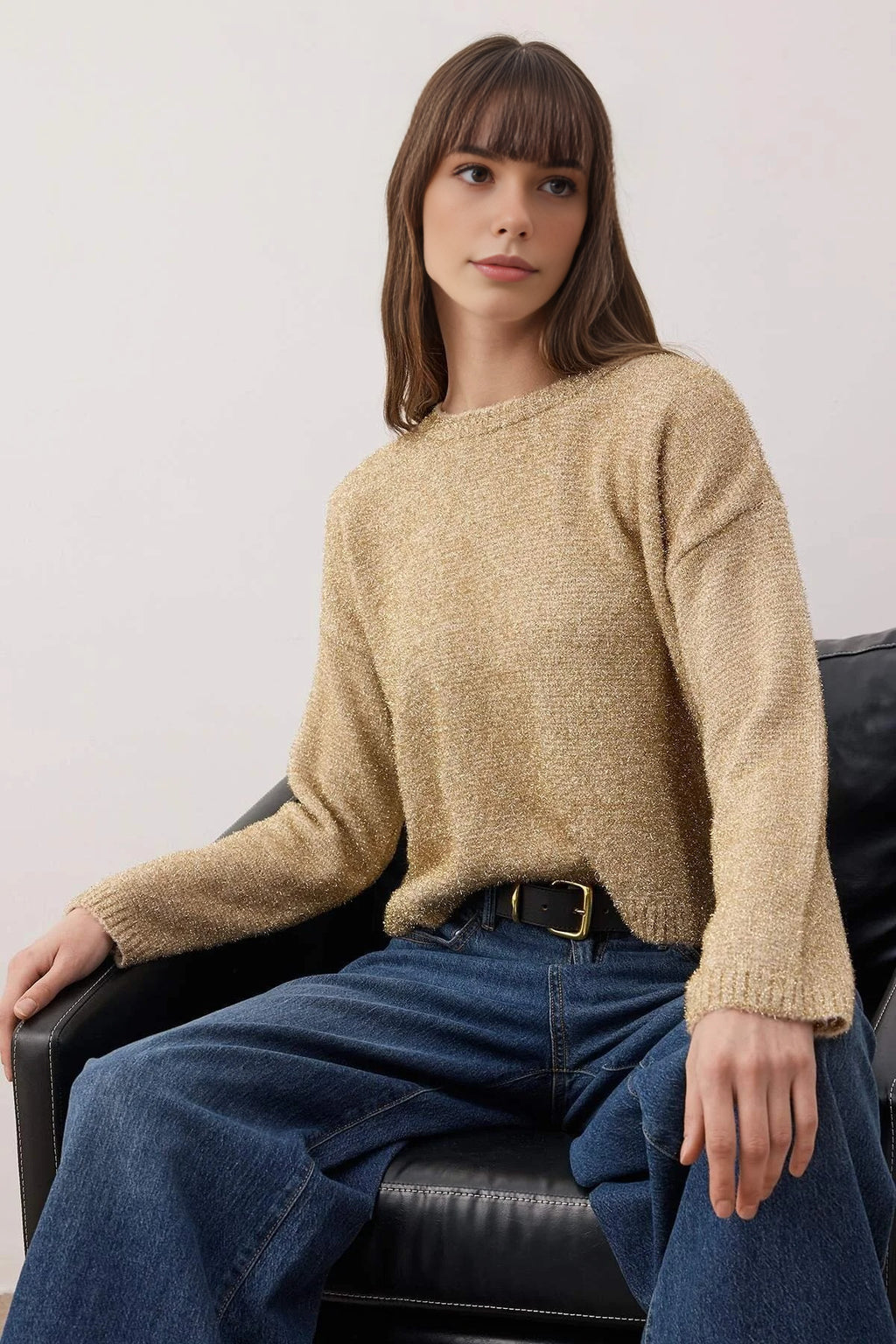 Crop Glittery Yarn Knit Sweater