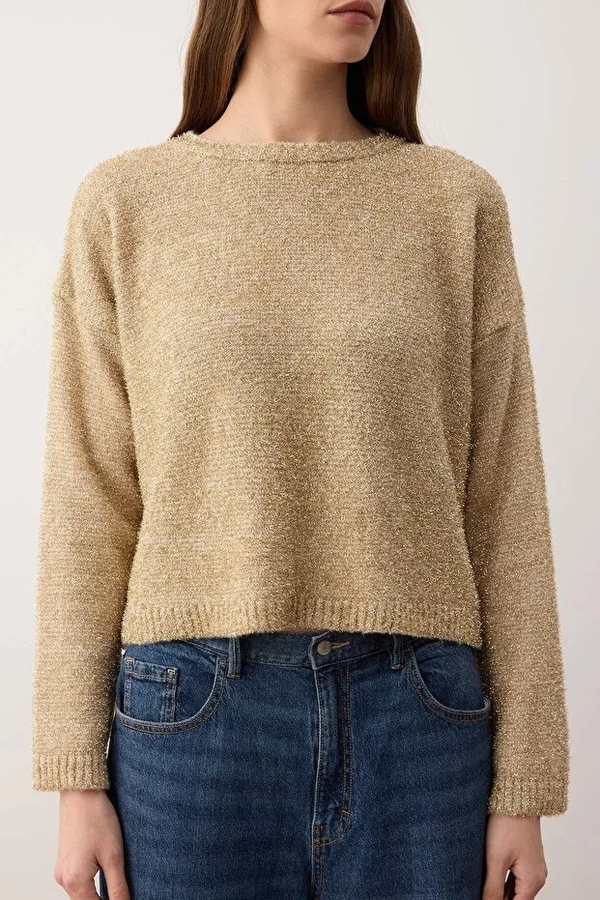 Crop Glittery Yarn Knit Sweater