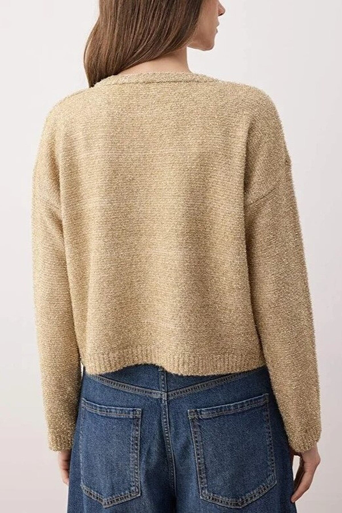 Crop Glittery Yarn Knit Sweater