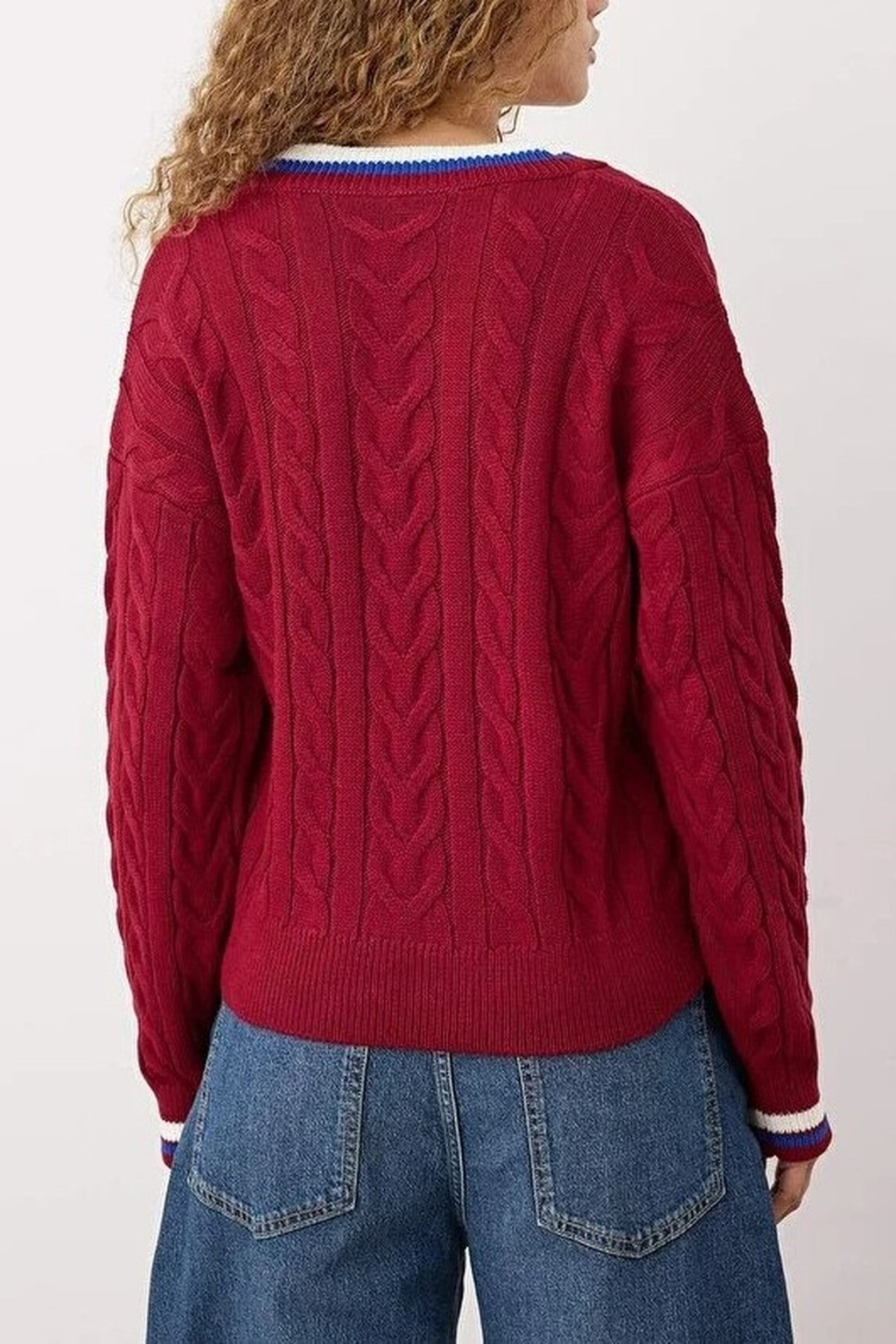 Cable Knit V Neck Jumper