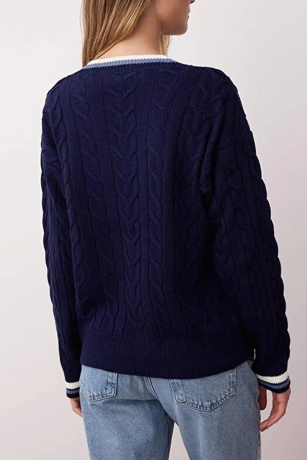 Cable Knit V Neck Jumper