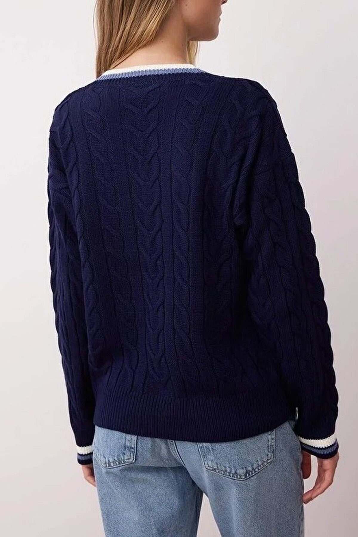 Cable Knit V Neck Jumper