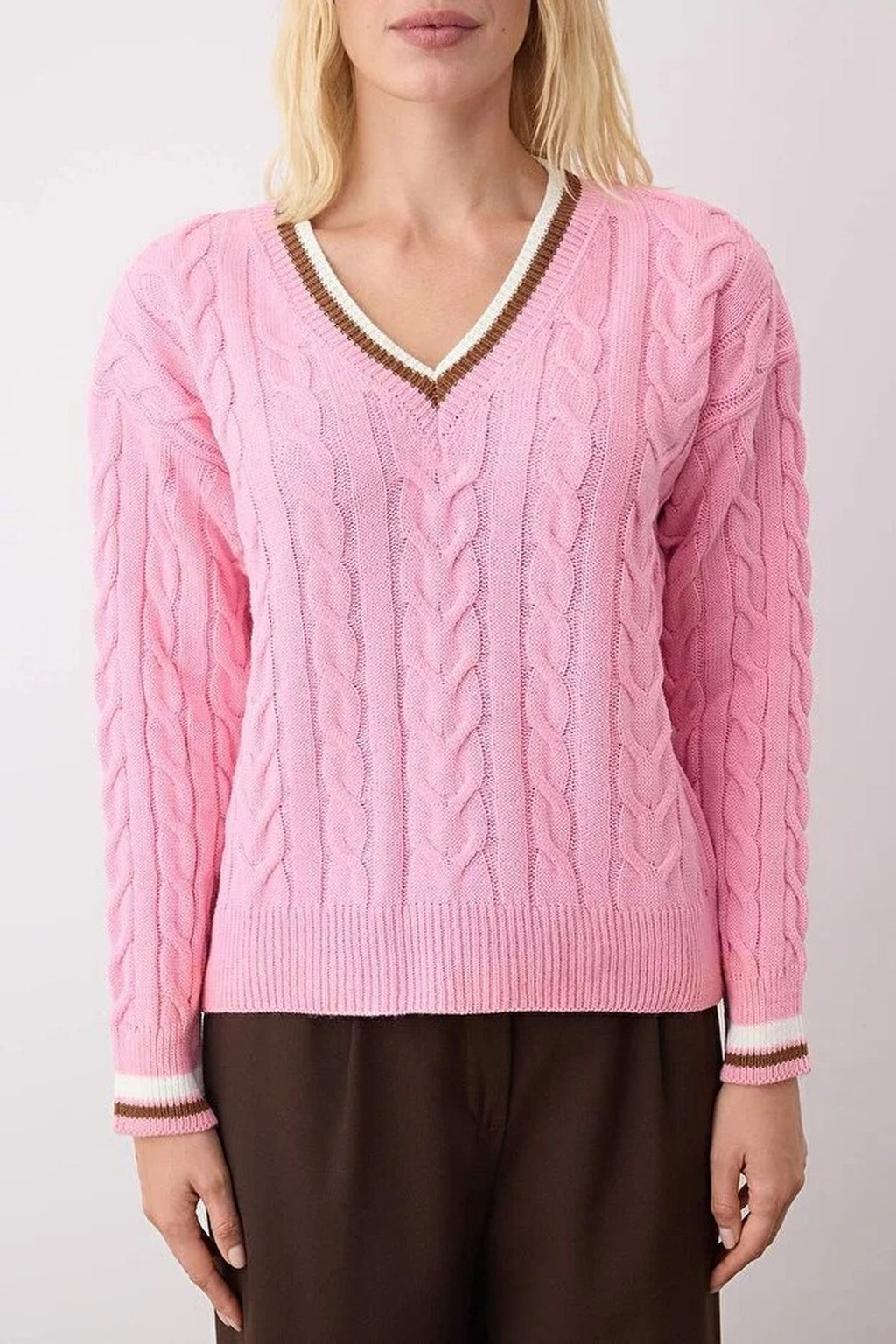 Cable Knit V Neck Jumper