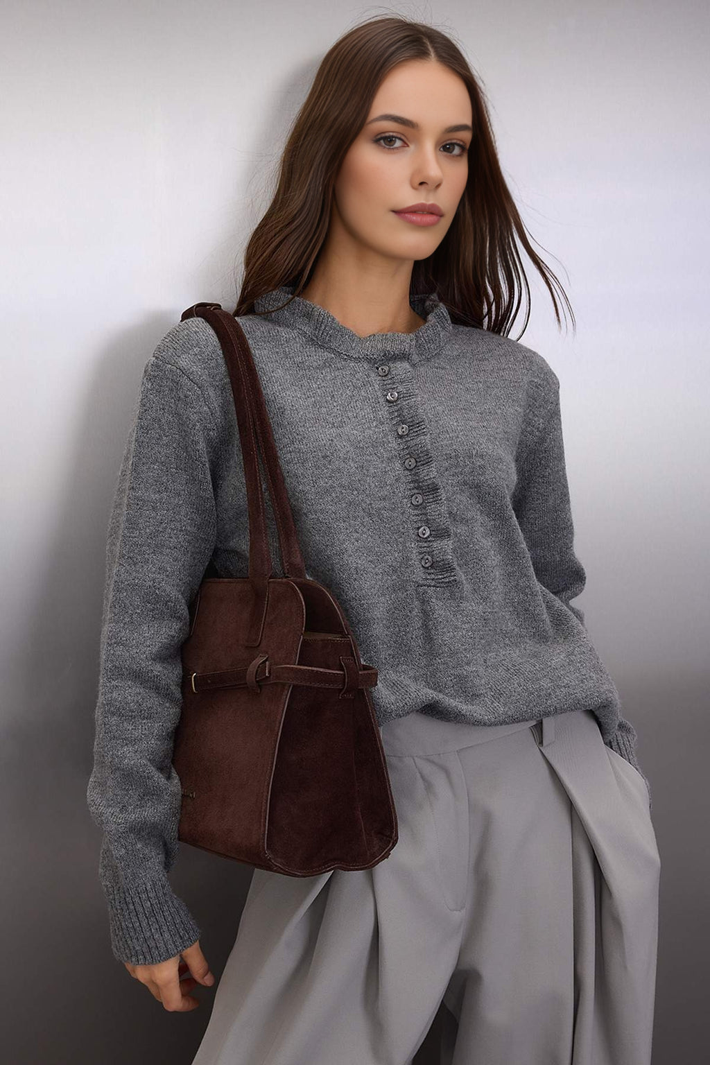 Collar-Detail Soft-Textured Knit Sweater