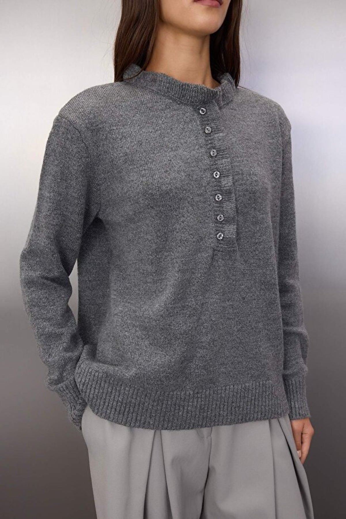 Collar-Detail Soft-Textured Knit Sweater