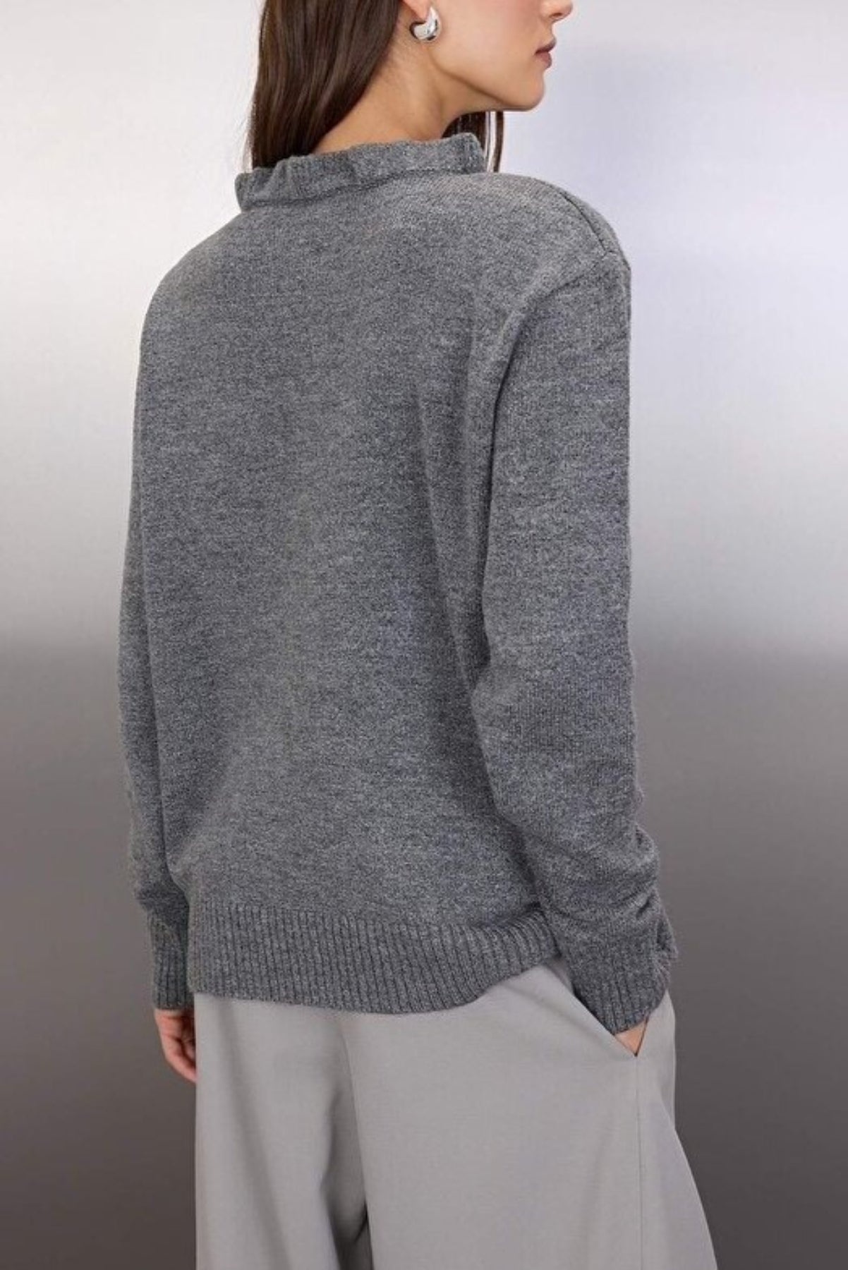 Collar-Detail Soft-Textured Knit Sweater