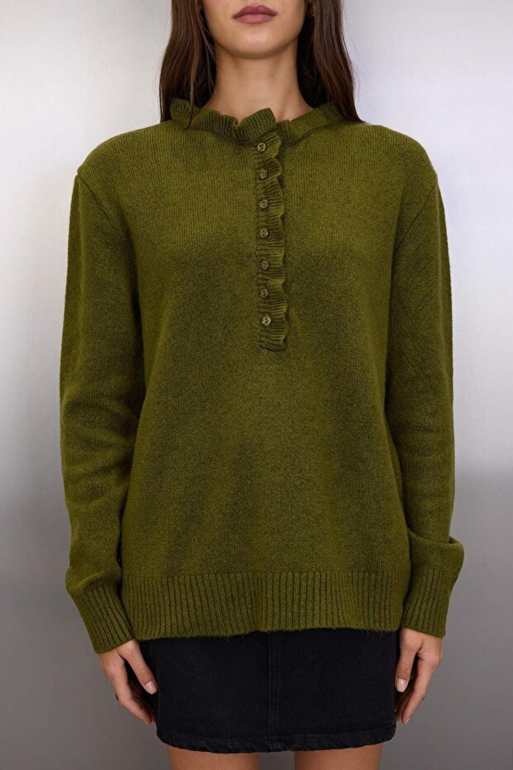 Collar-Detail Soft-Textured Knit Sweater