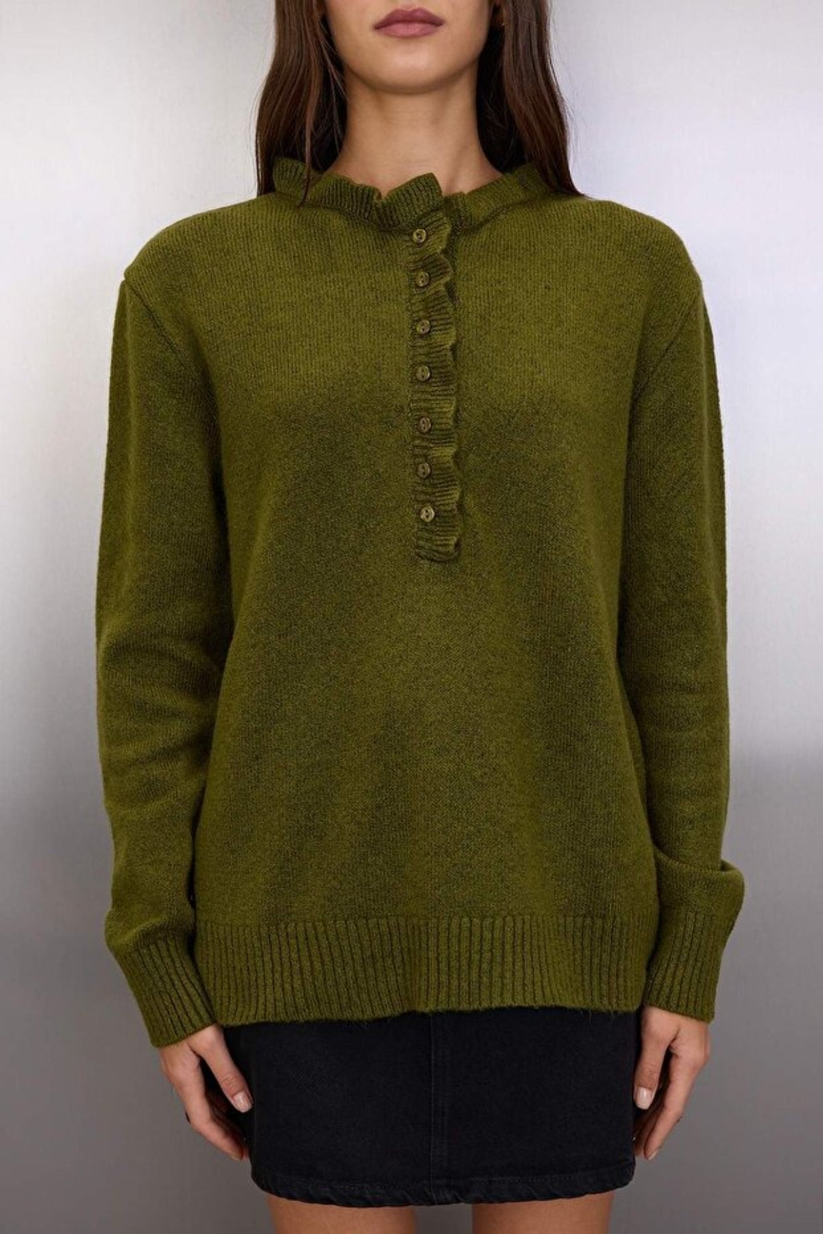 Collar-Detail Soft-Textured Knit Sweater