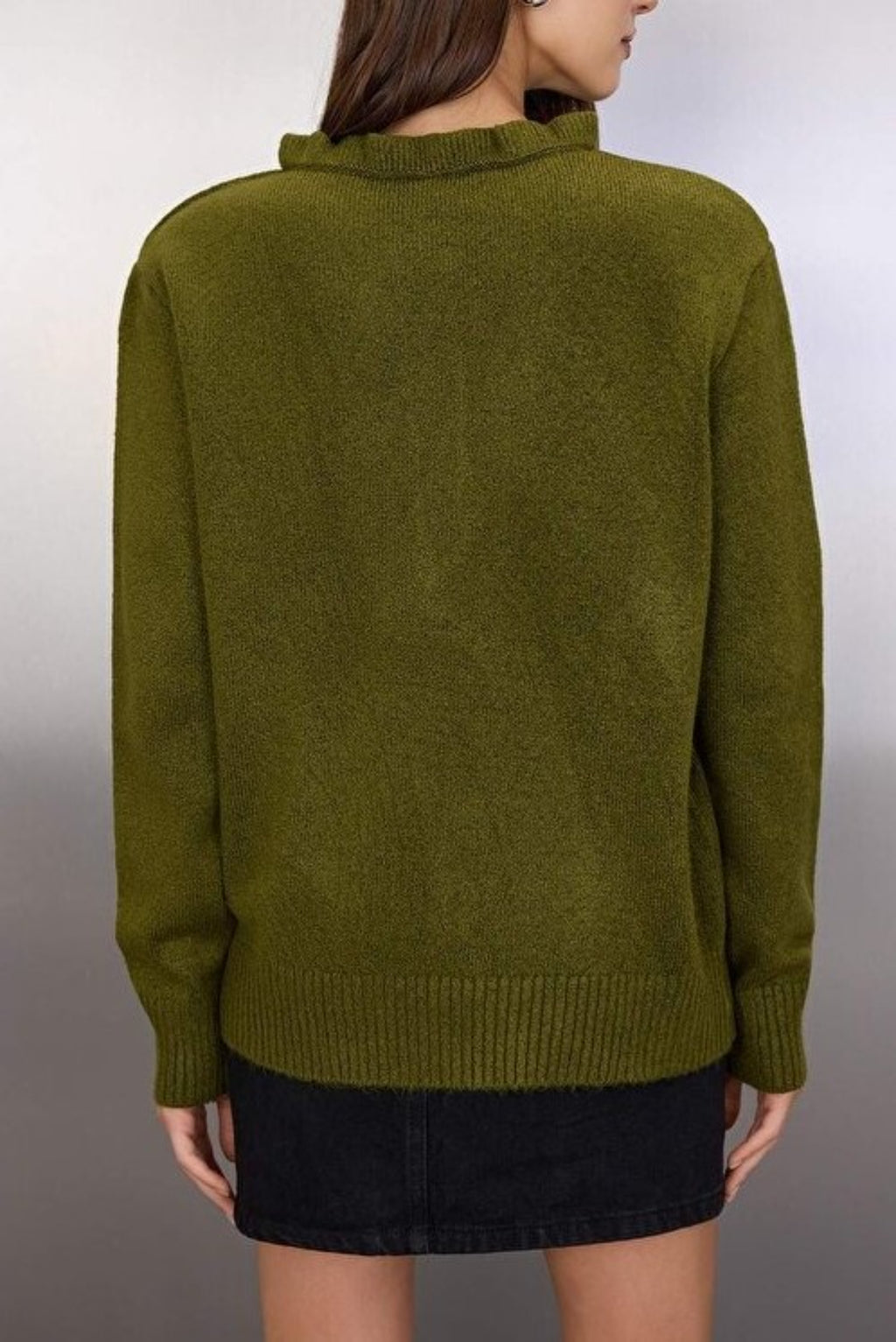 Collar-Detail Soft-Textured Knit Sweater