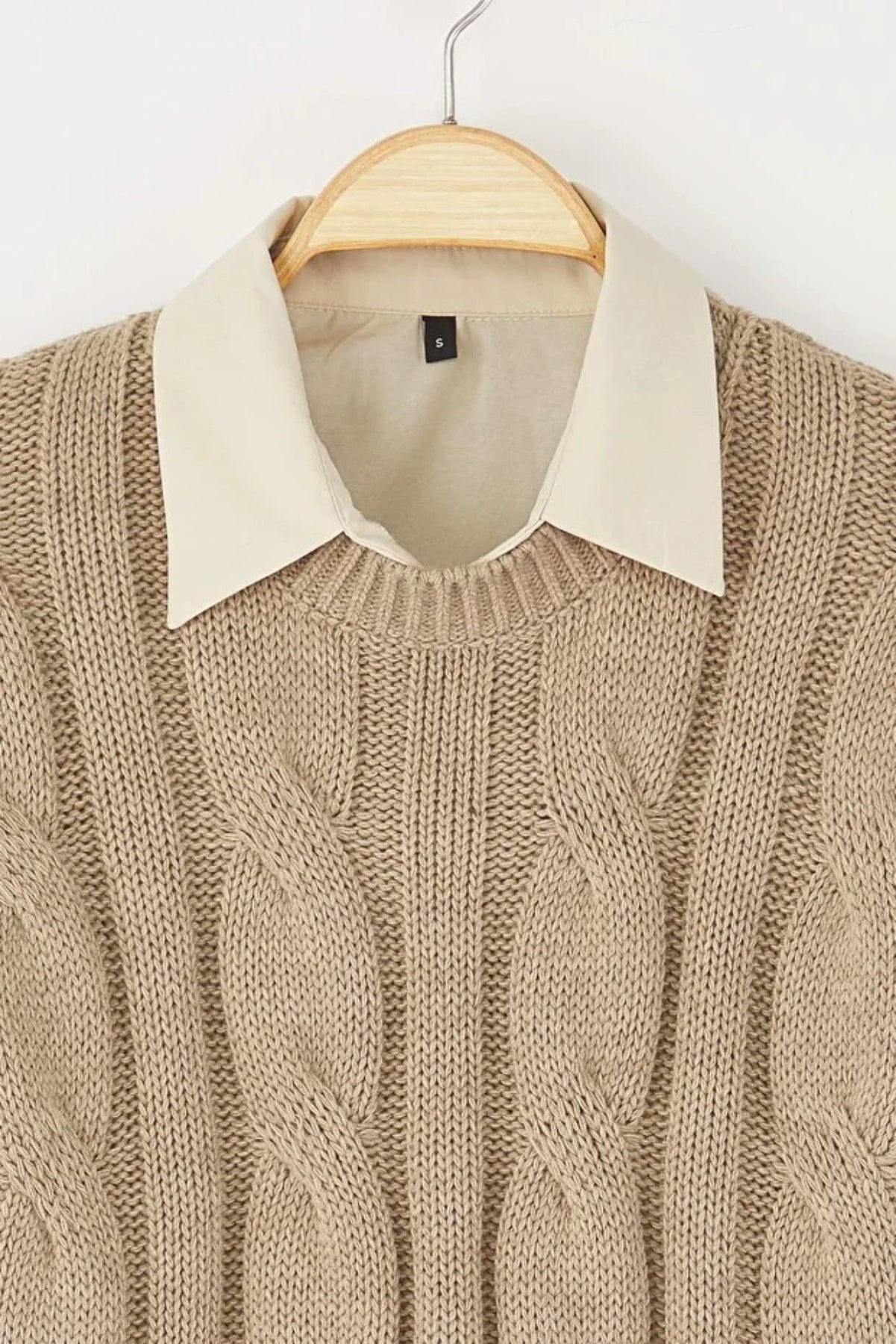 Cropped Knit Sweater with Shirt Panel Detail