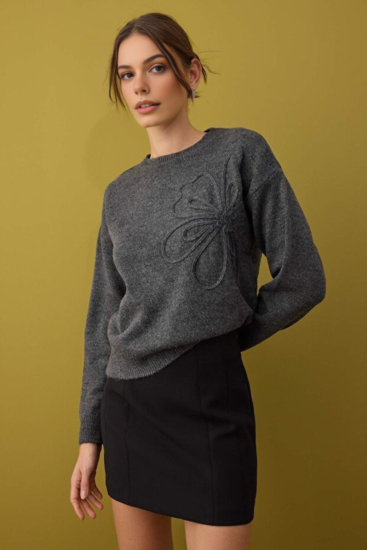 Soft-Textured Floral Patterned Knit Sweater