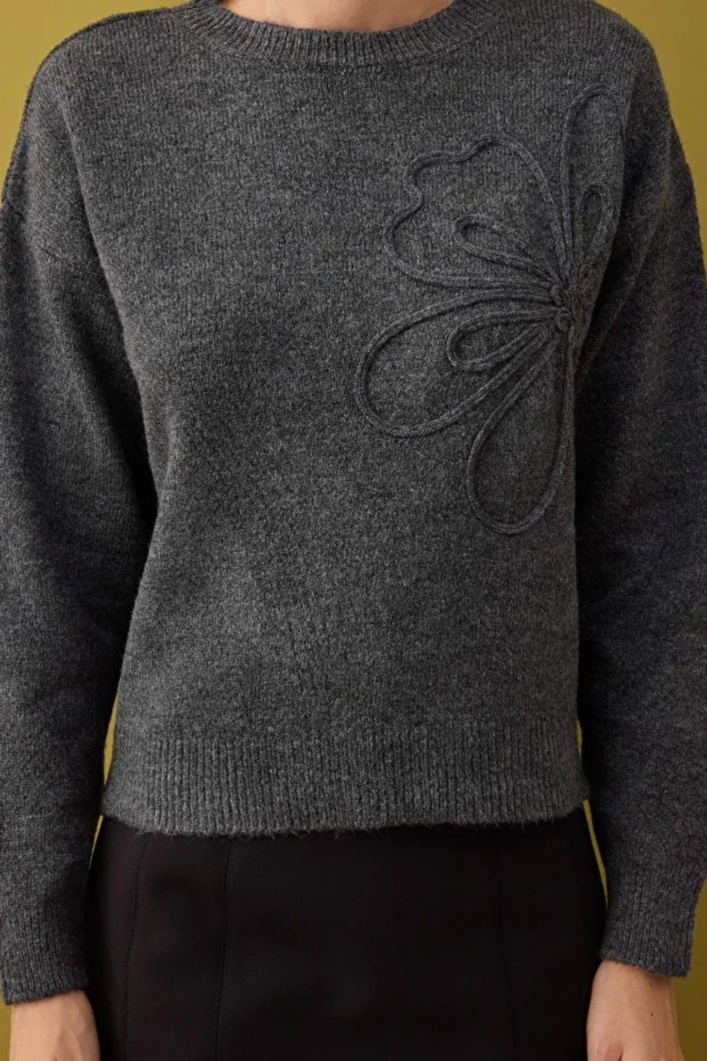 Soft-Textured Floral Patterned Knit Sweater