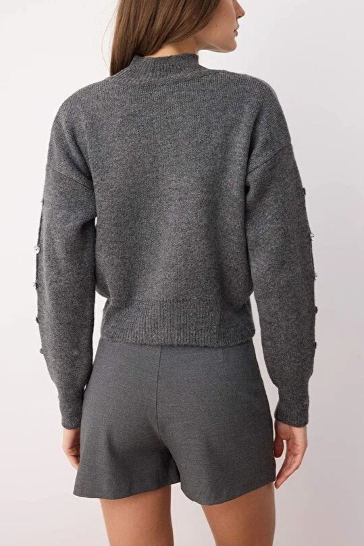 Soft Textured Button Detailed Knit Sweater