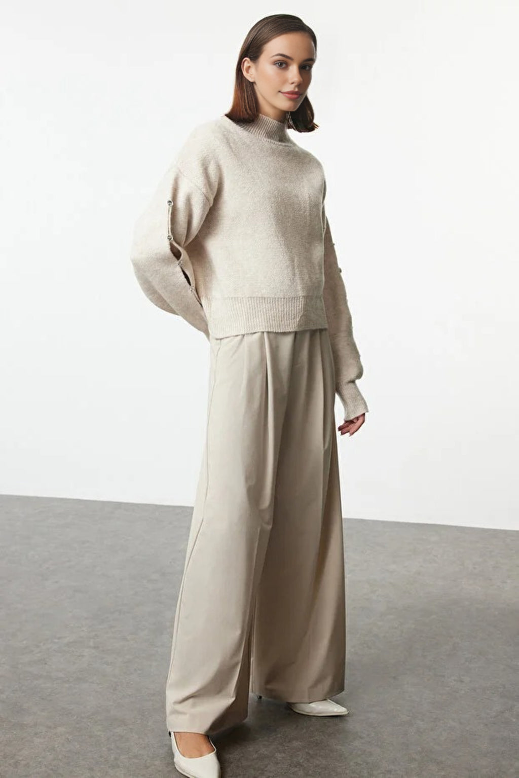 Soft Textured Button Detailed Knit Sweater