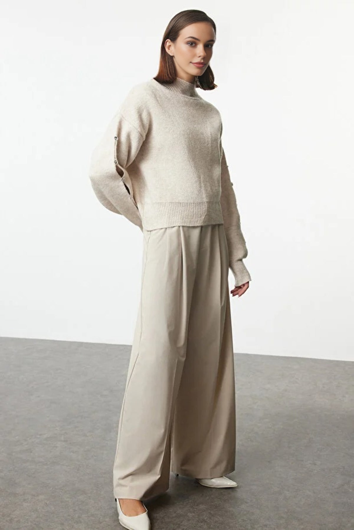 Soft Textured Button Detailed Knit Sweater