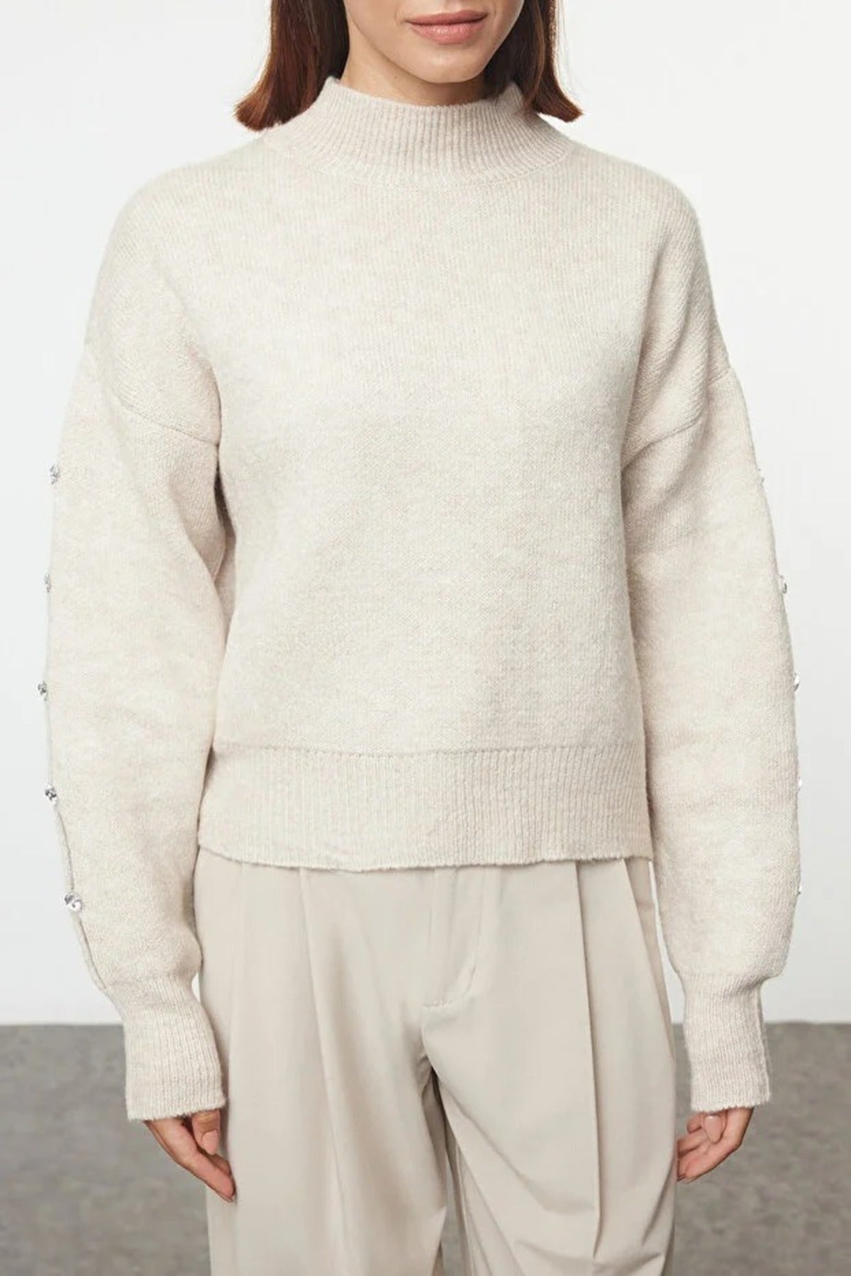 Soft Textured Button Detailed Knit Sweater