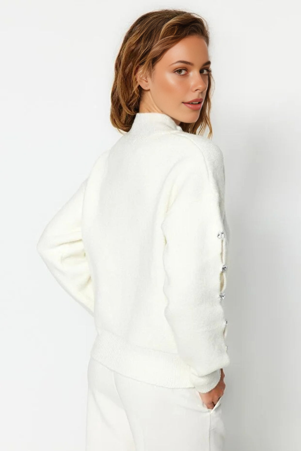 Soft Textured Button Detailed Knit Sweater
