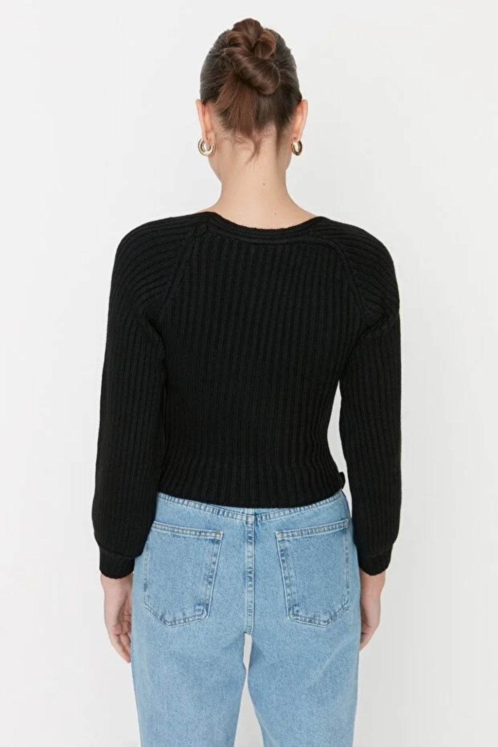 Crop Sweetheart Neck Knit Sweater