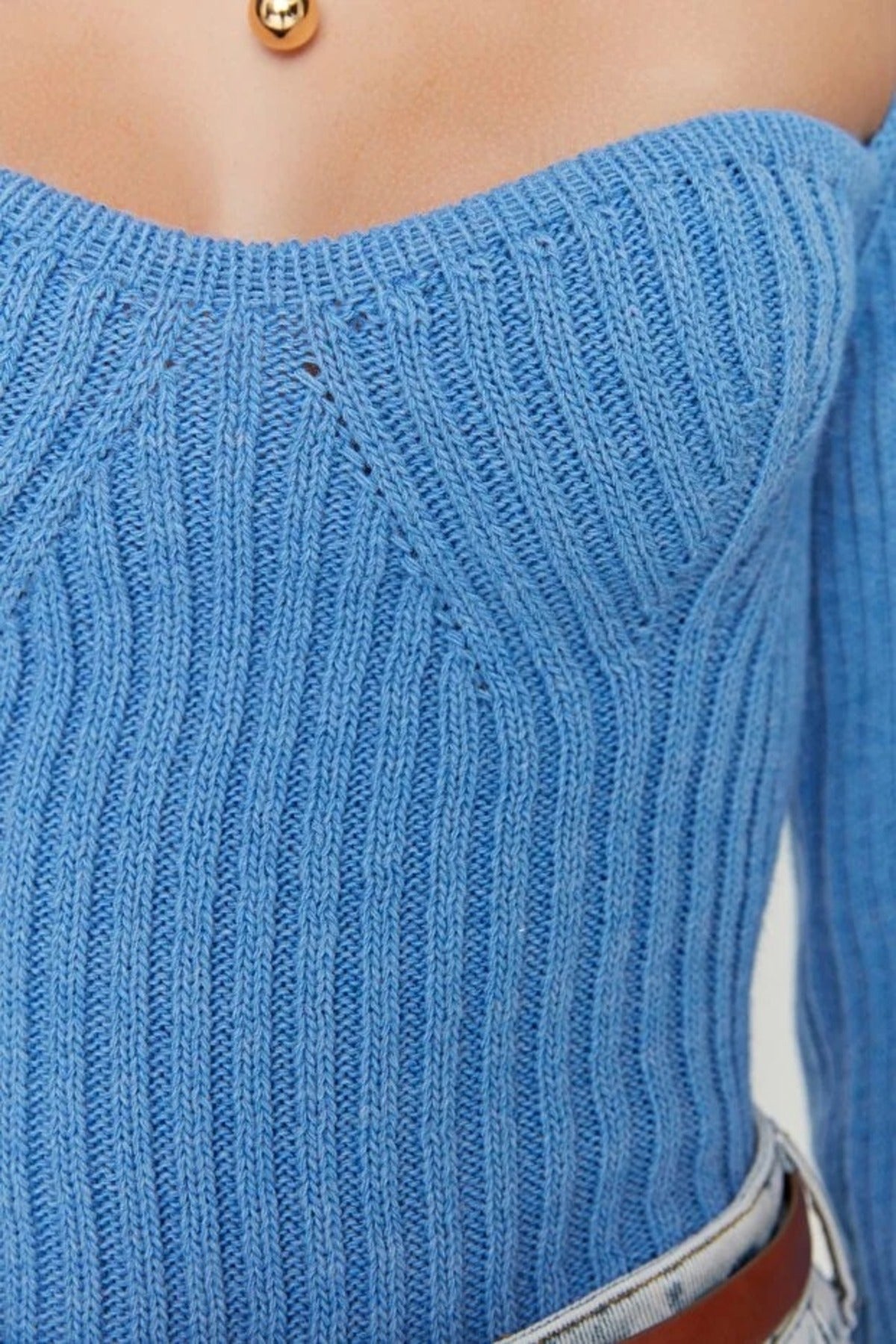 Crop Sweetheart Neck Knit Sweater