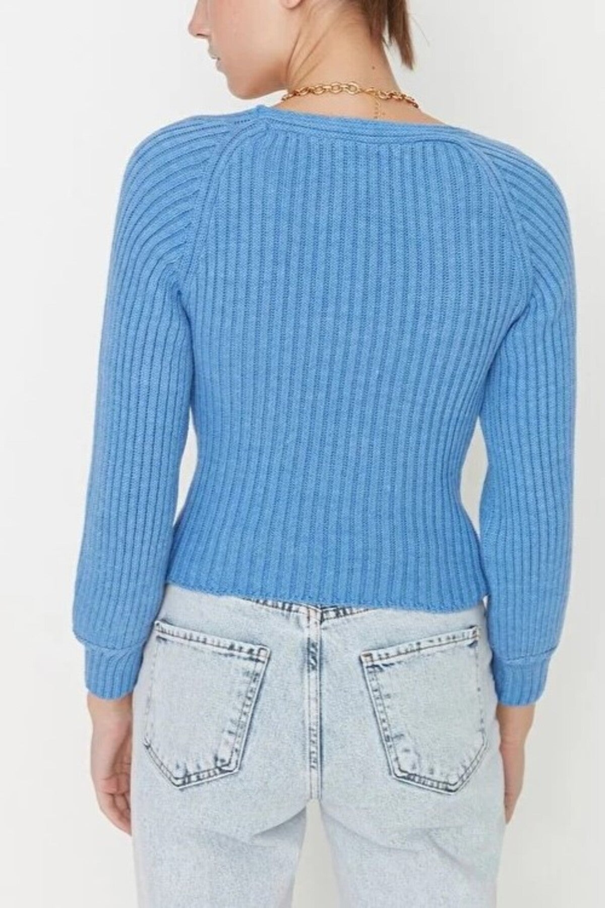 Crop Sweetheart Neck Knit Sweater