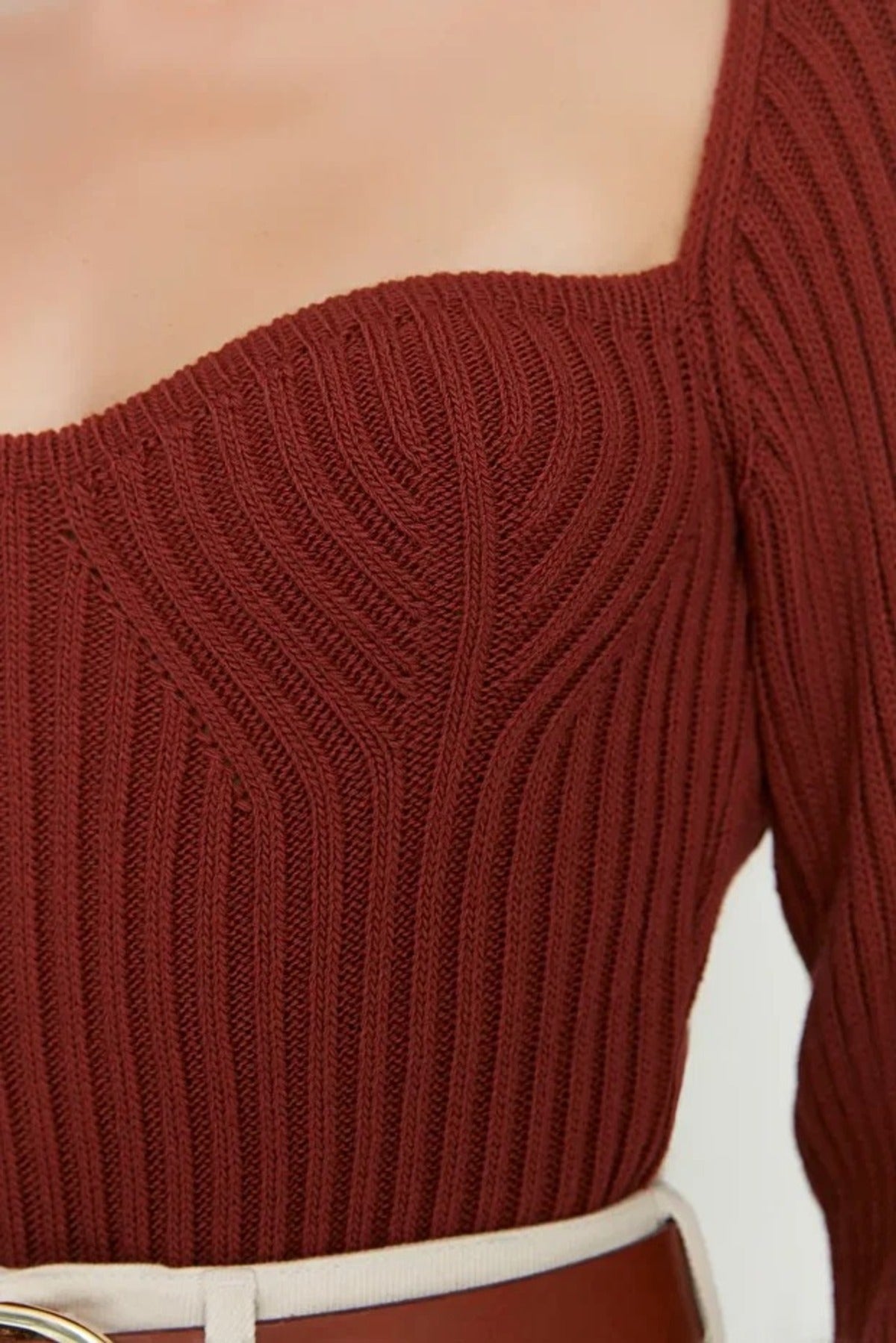 Crop Sweetheart Neck Knit Sweater