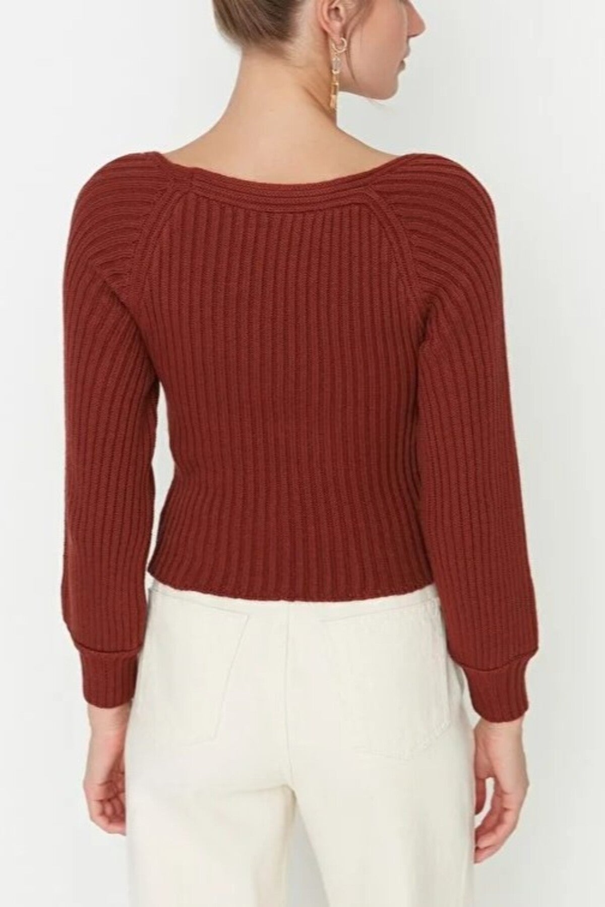 Crop Sweetheart Neck Knit Sweater