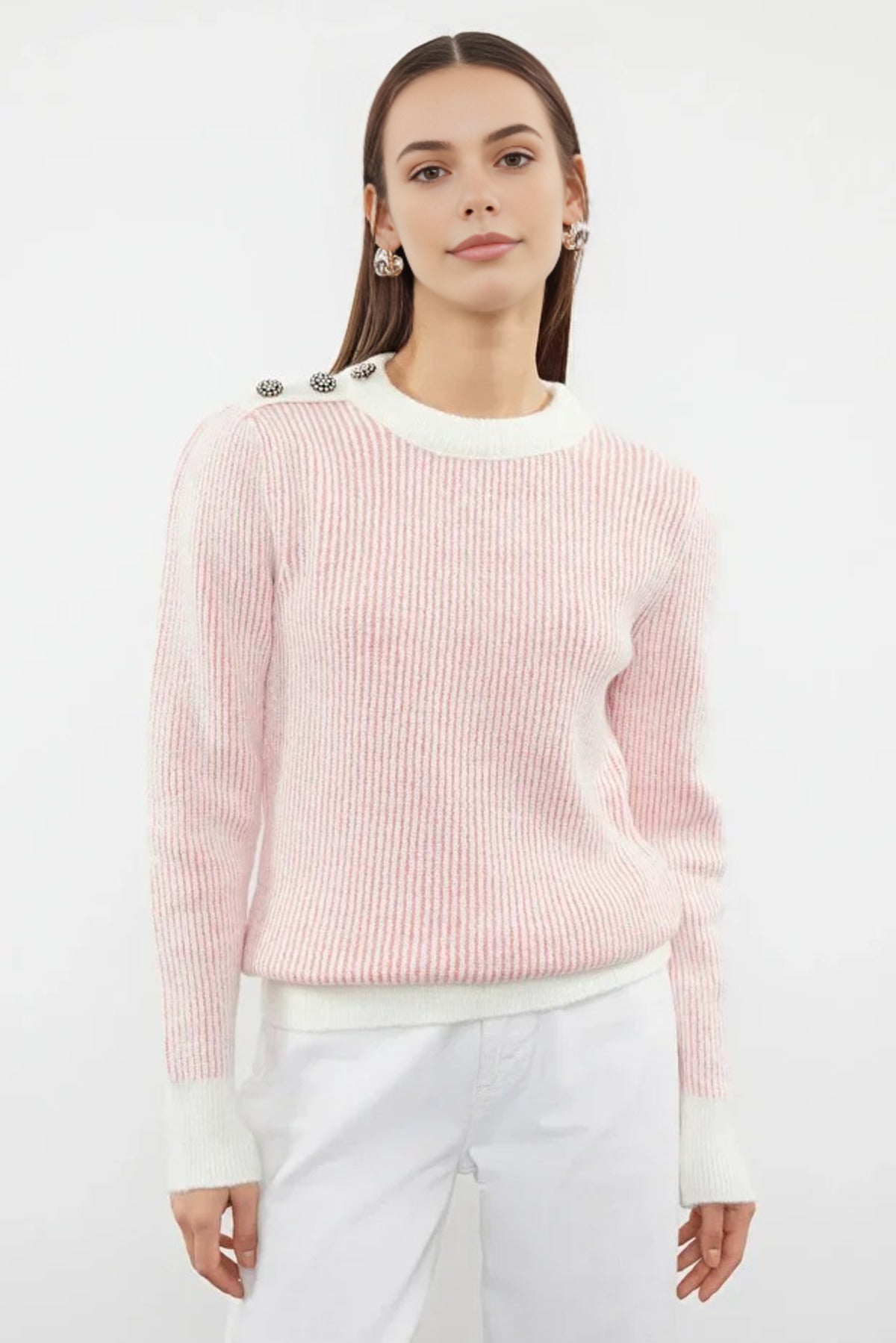 Soft Textured Knit Sweater with Button Details